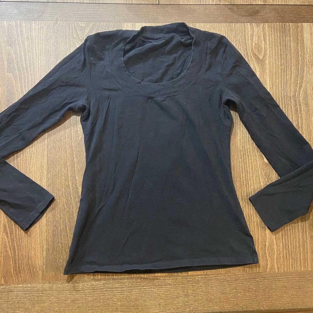 Express Black Scoop Neck Long Sleeve Fitted Tee, Sz S